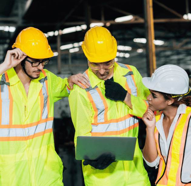 A group of people wearing safety gear.